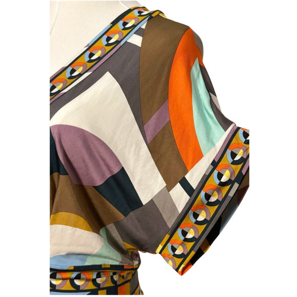 BCBG Max Azria NWT Geometric Plunging V Neck Dress Stretch Pockets Large - Picture 4 of 11